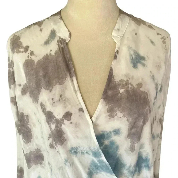 Splendid Tie Dye Long Sleeve Blue Lavender Gray Crossover Blouse Women Top Sz S - Picture 5 of 8